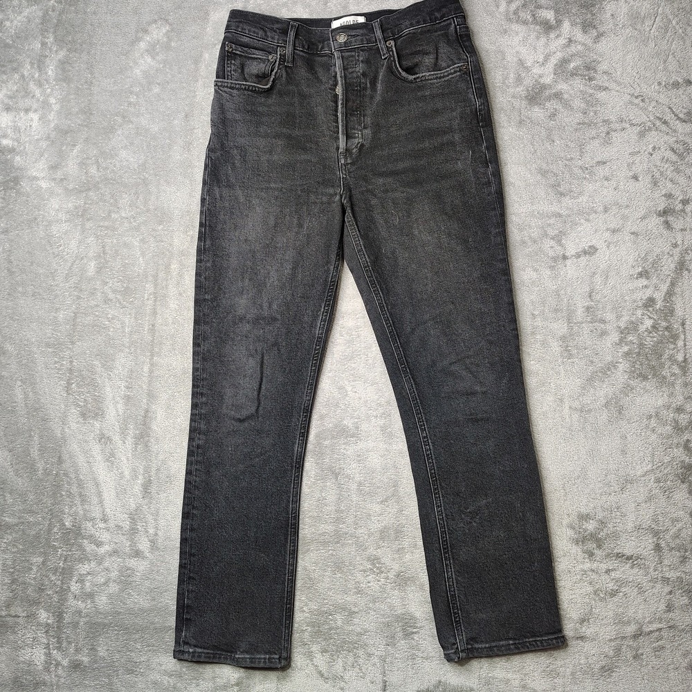 Agolde Jeans Womens‎ 26 Black Riley High Rise Straight Crop Panoramic Button Fly